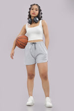 womens athleisure shorts grey relaxed fit design