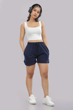 women gym shorts navy breathable fabric