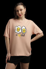 Outlaws Women So Eggcited Graphic Oversized T-Shirt | Peach Casual Printed Tee for Women