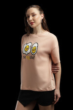 Outlaws Women So Eggcited Graphic Oversized T-Shirt | Peach Casual Printed Tee for Women