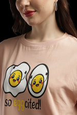 Outlaws Women So Eggcited Graphic Oversized T-Shirt | Peach Casual Printed Tee for Women
