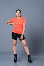 solid t shirt women coral classic fit minimal design