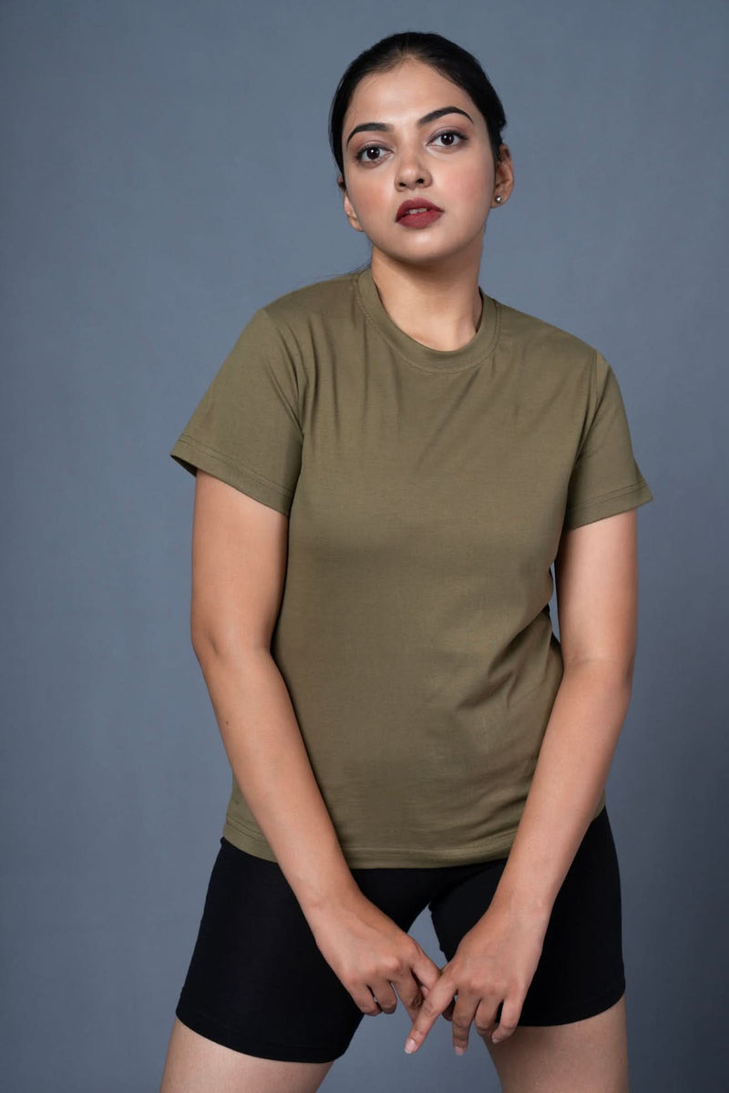 Outlaws women solid t shirt olive classic minimal casual wear
