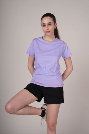 Outlaws Women Solid T Shirt - Minimal Fit Lavender Casual Wear