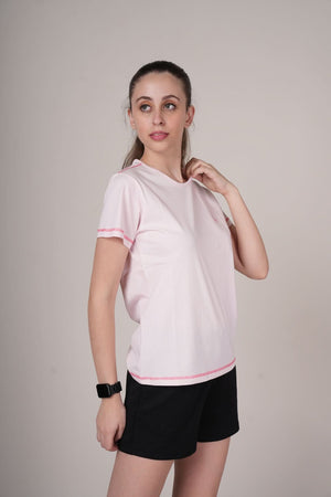 Outlaws Women Solid T Shirt - Minimal Fit Light Pink Casual Wear