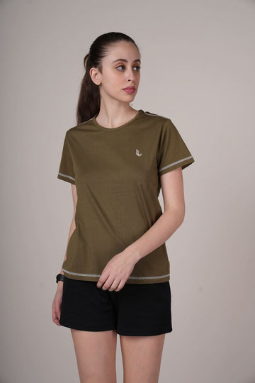 Outlaws women solid t shirt olive minimal casual wear