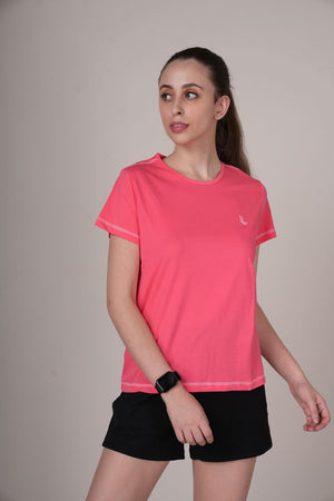 Outlaws Women Solid T Shirt - Minimal Fit Pink Casual Wear
