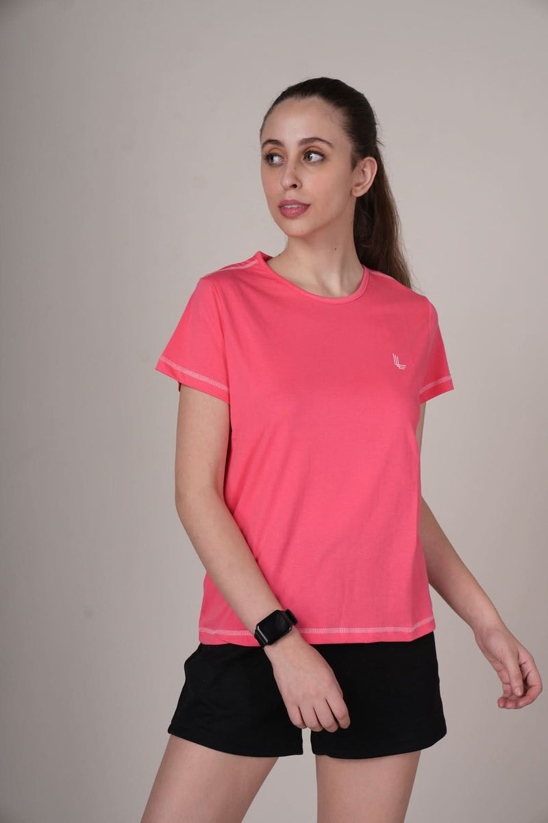 Outlaws women solid t shirt pink minimal casual wear