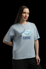 Outlaws Women Take It Easy Graphic Oversized T-Shirt | Sky Blue Casual Printed Tee for Women