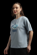 Outlaws Women Take It Easy Graphic Oversized T-Shirt | Sky Blue Casual Printed Tee for Women