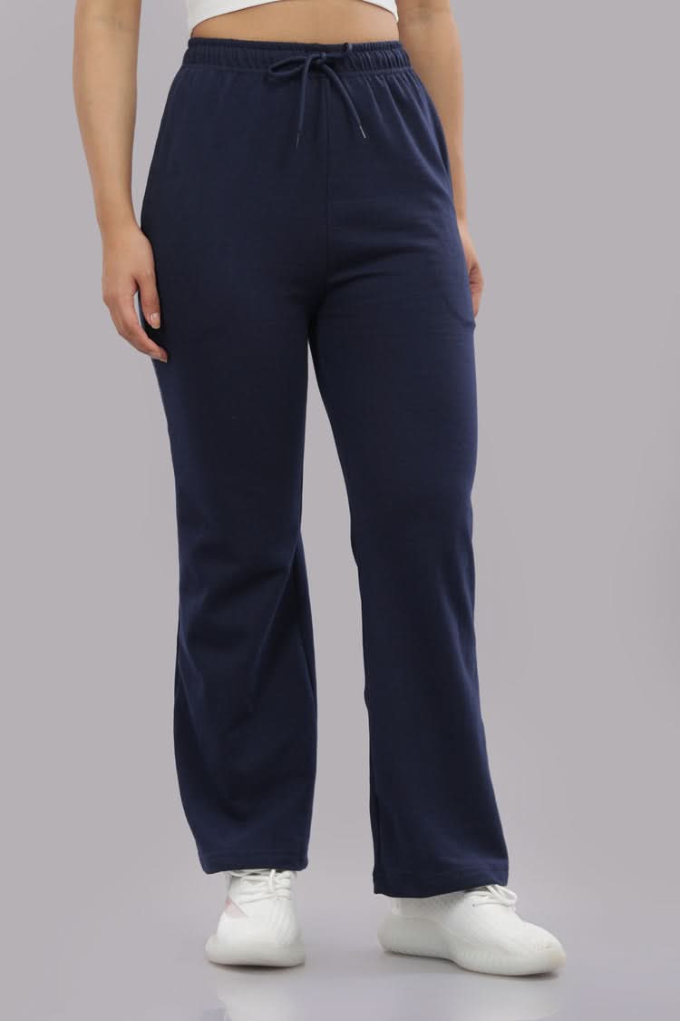 Outlaws women navy blue track pants front view