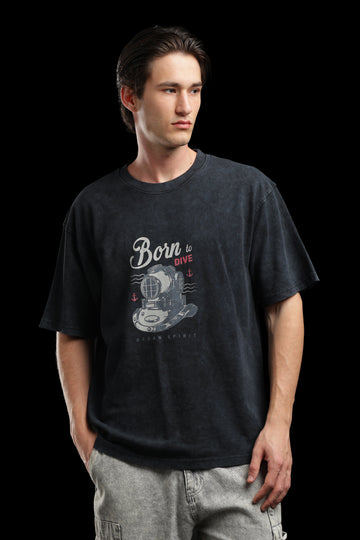 OutlawsFashion Born to Dive Black Oversized T-Shirt for Men
