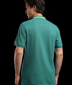 OutlawsFashion Contrast Collar Teal Green Polo T-Shirt for Men