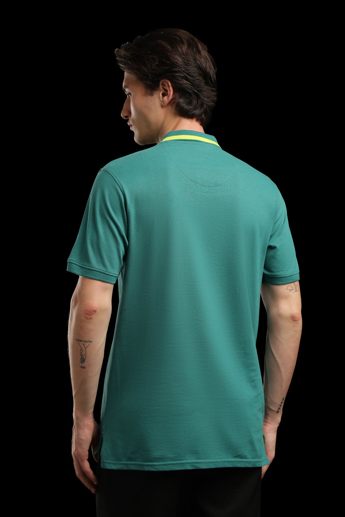 OutlawsFashion Contrast Collar Teal Green Polo T-Shirt for Men