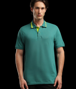 OutlawsFashion Contrast Collar Teal Green Polo T-Shirt for Men