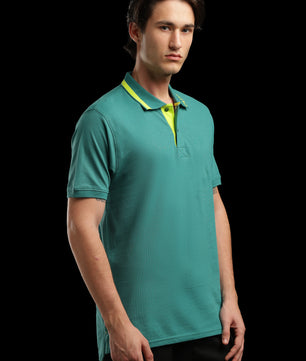 OutlawsFashion Contrast Collar Teal Green Polo T-Shirt for Men