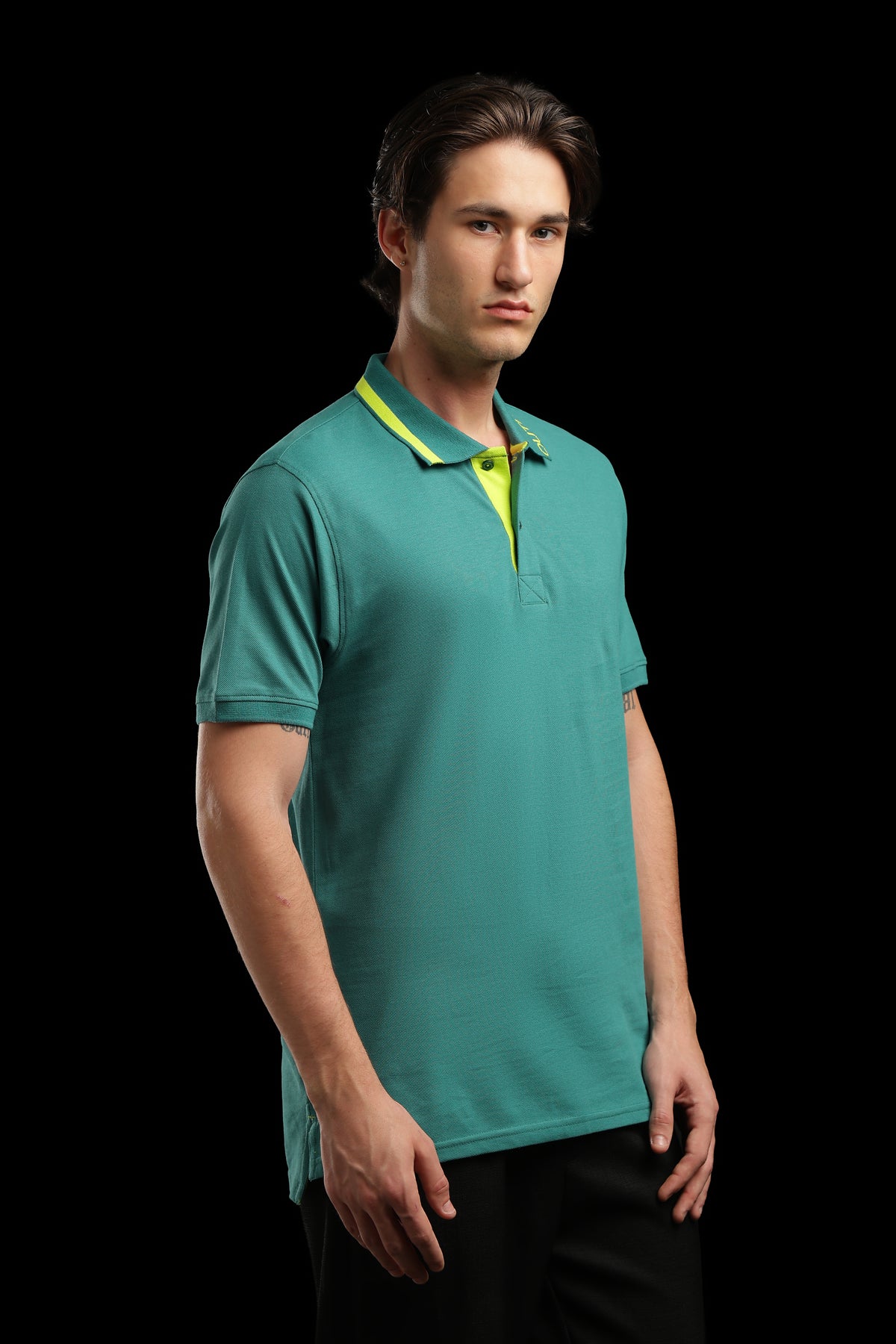 OutlawsFashion Contrast Collar Teal Green Polo T-Shirt for Men