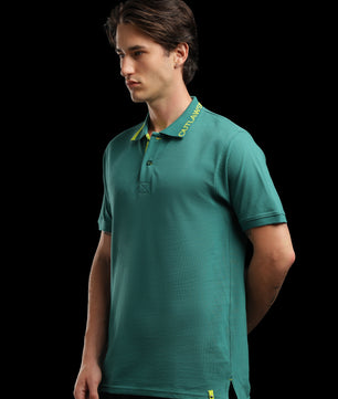 OutlawsFashion Contrast Collar Teal Green Polo T-Shirt for Men