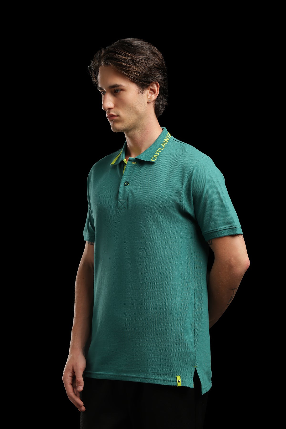 OutlawsFashion Contrast Collar Teal Green Polo T-Shirt for Men