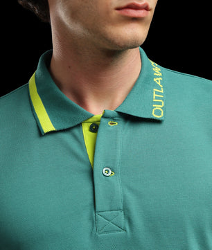 OutlawsFashion Contrast Collar Teal Green Polo T-Shirt for Men