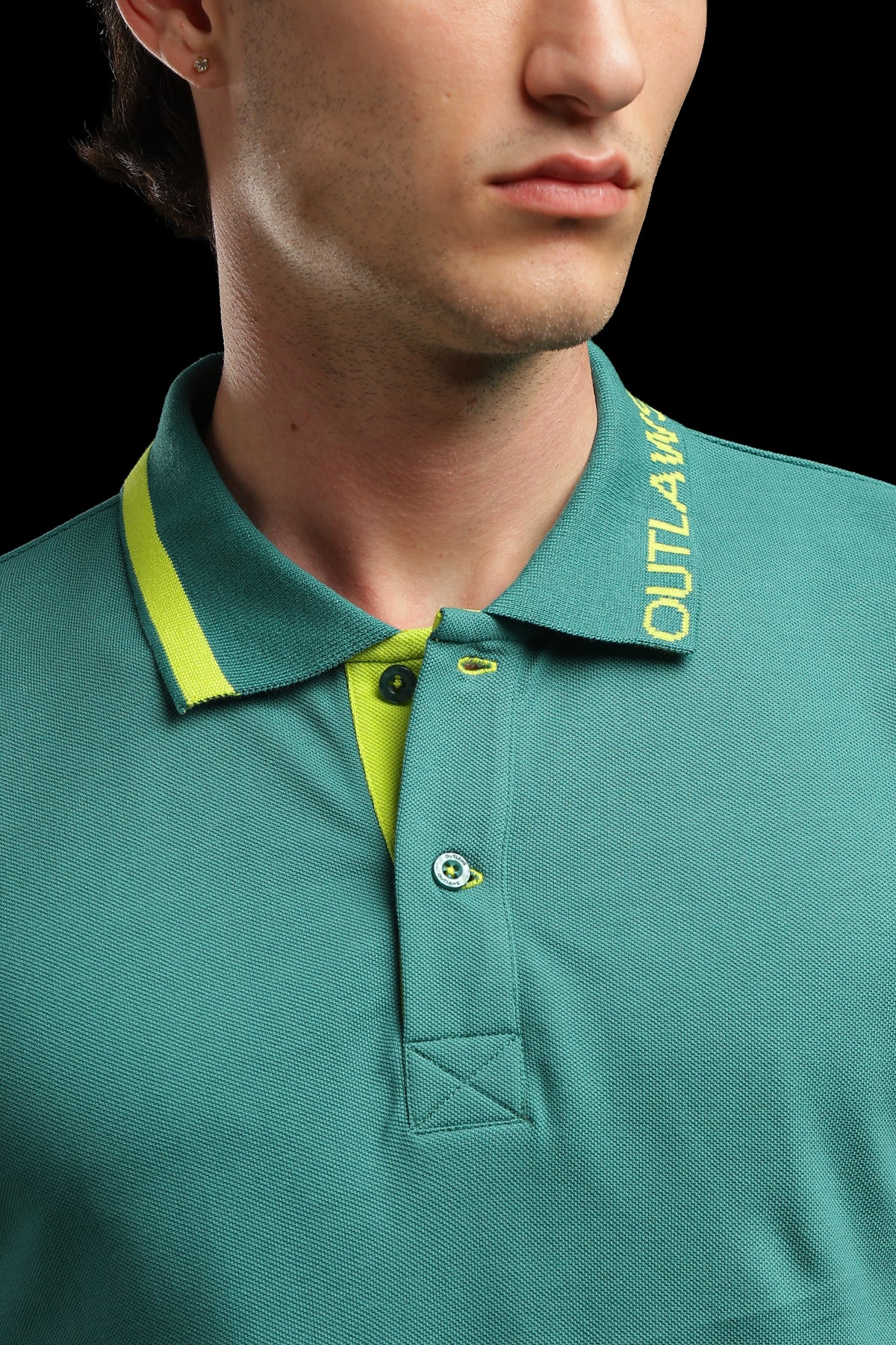 OutlawsFashion Contrast Collar Teal Green Polo T-Shirt for Men