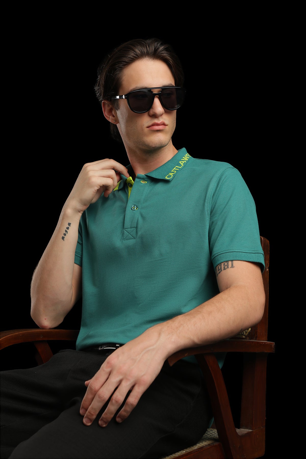 OutlawsFashion Contrast Collar Teal Green Polo T-Shirt for Men