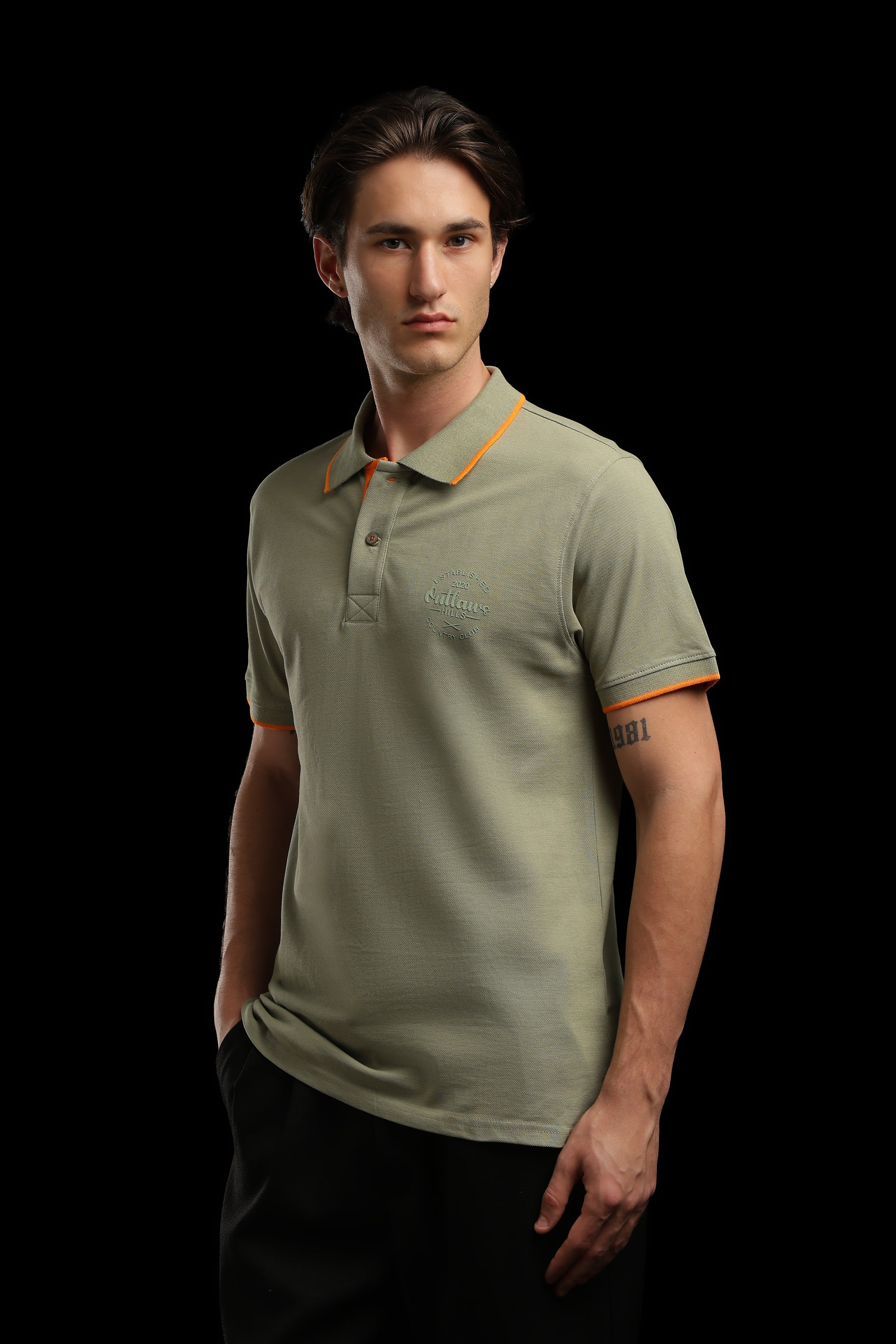 OutlawsFashion Country Club Olive Green Polo T-Shirt for Men