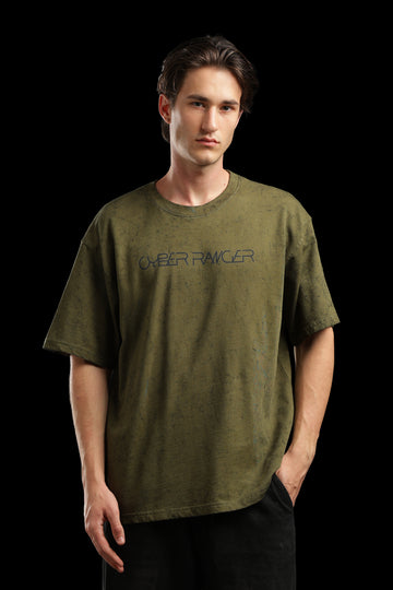 OutlawsFashion Cyber Ranger Olive Green Oversized T-Shirt for Men