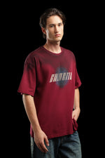 OutlawsFashion Galactic Traveller Maroon Oversized T-Shirt for Men