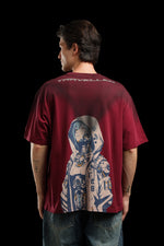 OutlawsFashion Galactic Traveller Maroon Oversized T-Shirt for Men