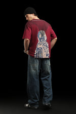 OutlawsFashion Galactic Traveller Maroon Oversized T-Shirt for Men