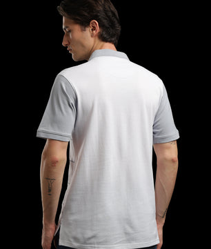 OutlawsFashion Grid Eagle White & Grey Polo T-Shirt for Men