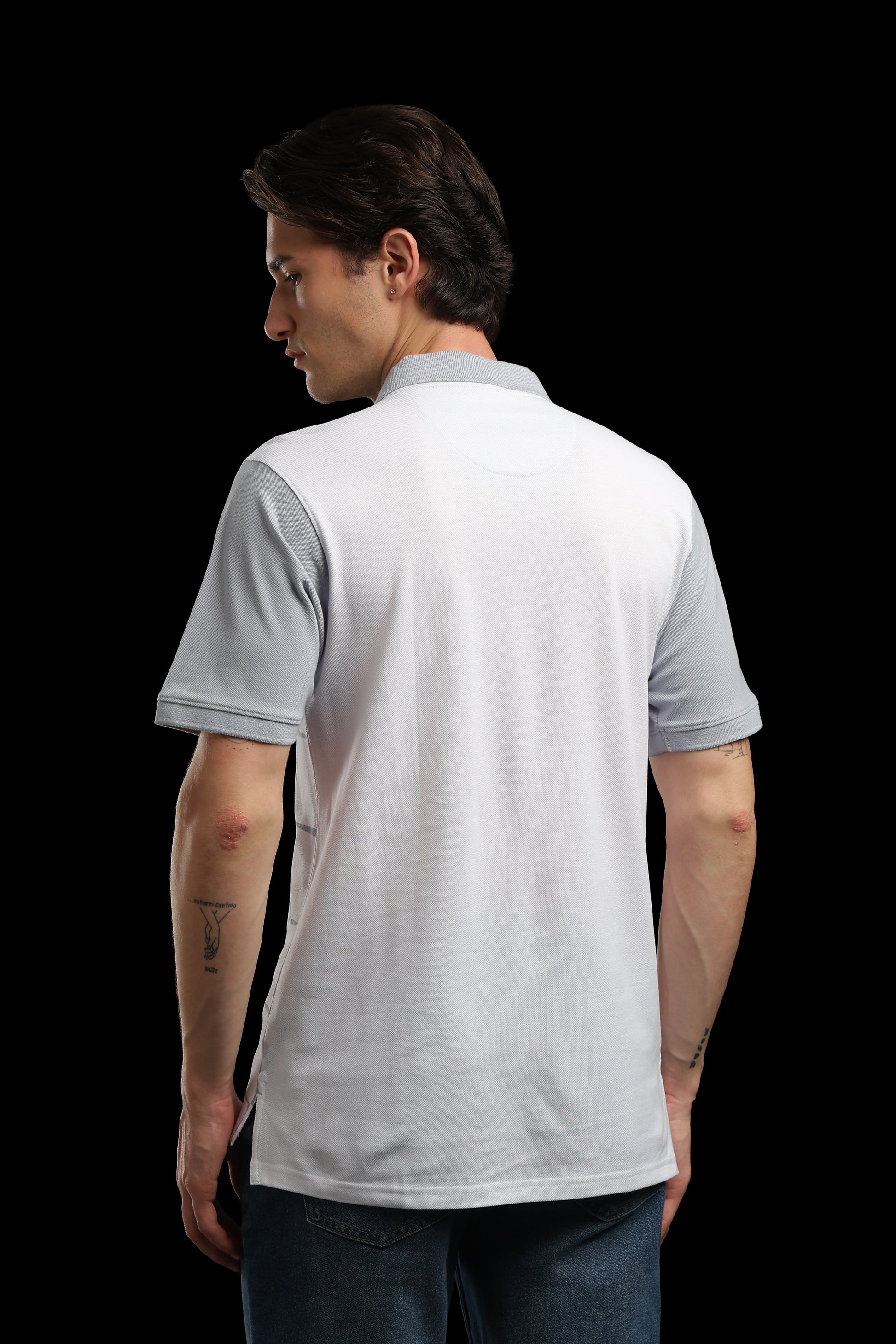 OutlawsFashion Grid Eagle White & Grey Polo T-Shirt for Men
