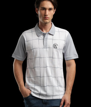 OutlawsFashion Grid Eagle White & Grey Polo T-Shirt for Men