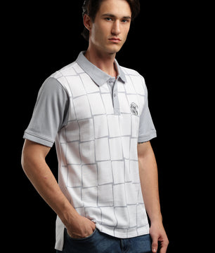 OutlawsFashion Grid Eagle White & Grey Polo T-Shirt for Men