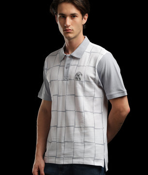 OutlawsFashion Grid Eagle White & Grey Polo T-Shirt for Men