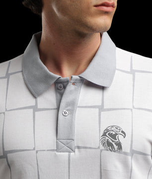 OutlawsFashion Grid Eagle White & Grey Polo T-Shirt for Men