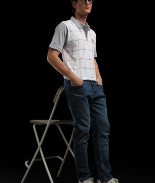 OutlawsFashion Grid Eagle White & Grey Polo T-Shirt for Men