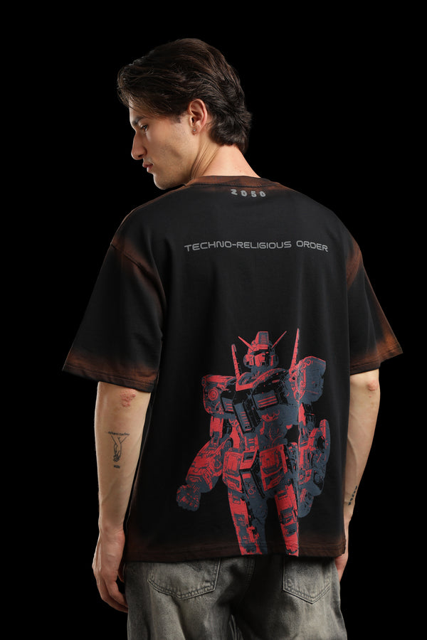 OutlawsFashion Humanoid Pixel War Black Oversized T-Shirt for Men