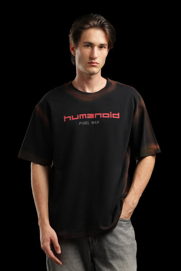 OutlawsFashion Humanoid Pixel War Black Oversized T-Shirt for Men