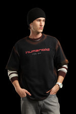 OutlawsFashion Humanoid Pixel War Black Oversized T-Shirt for Men