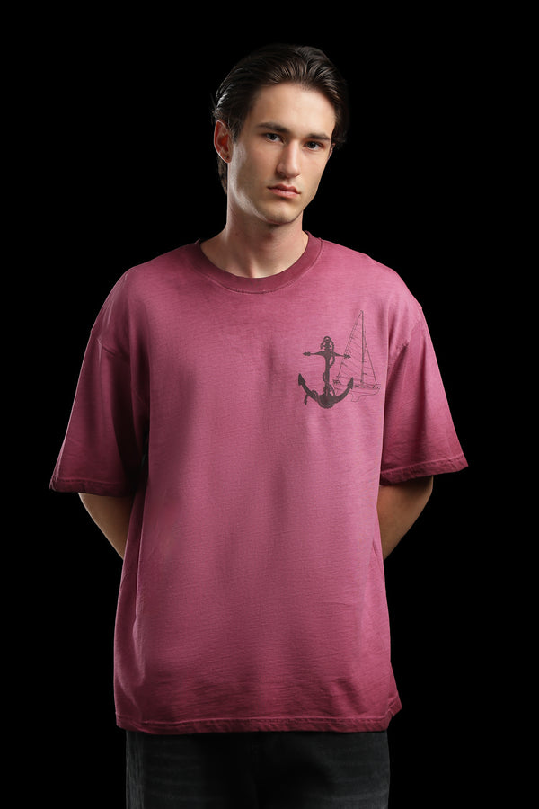 OutlawsFashion Marine Service Maroon Oversized T-Shirt for Men