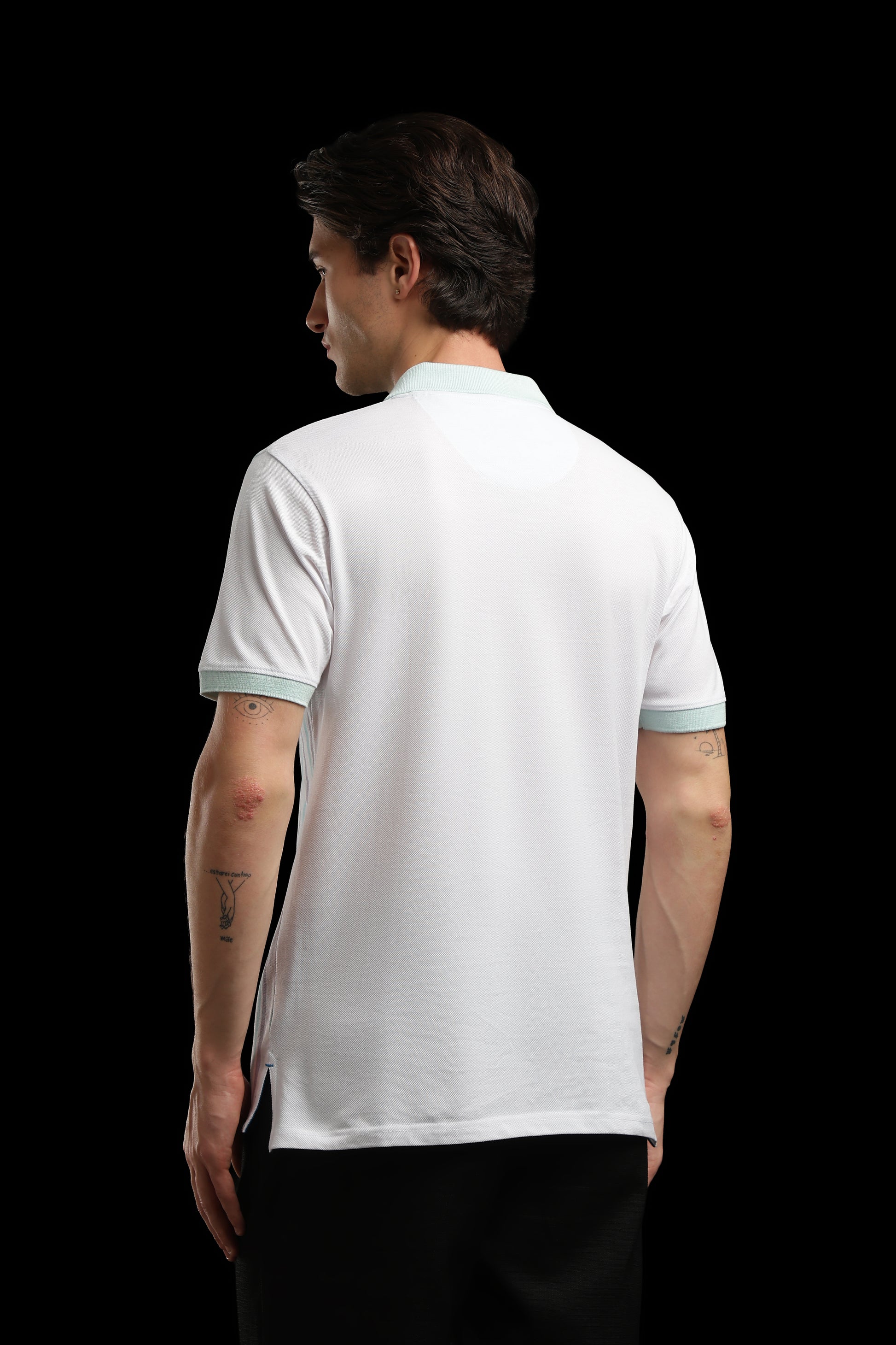 OutlawsFashion Marine Stripe White & Mint Green Polo T-Shirt for Men
