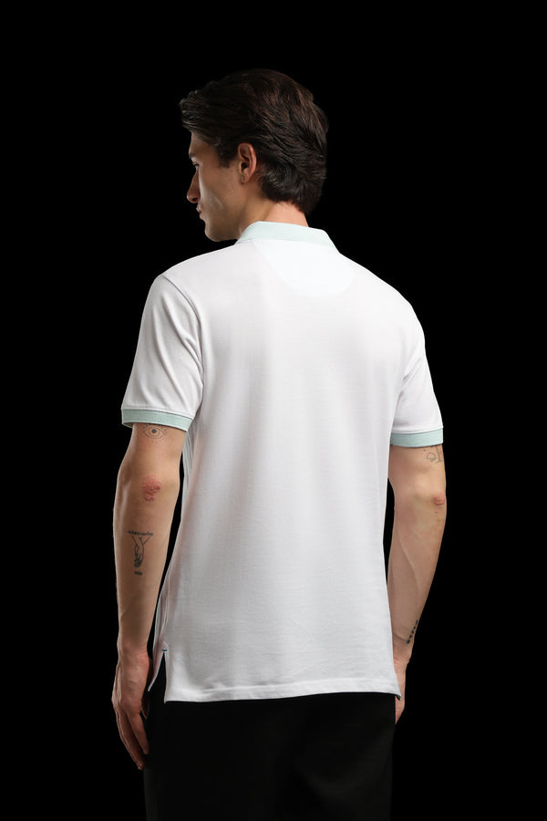 OutlawsFashion Marine Stripe White & Mint Green Polo T-Shirt for Men