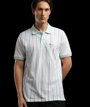OutlawsFashion Marine Stripe White & Mint Green Polo T-Shirt for Men