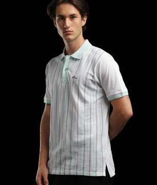 OutlawsFashion Marine Stripe White & Mint Green Polo T-Shirt for Men