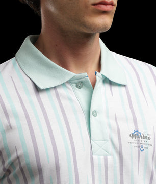 OutlawsFashion Marine Stripe White & Mint Green Polo T-Shirt for Men