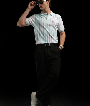 OutlawsFashion Marine Stripe White & Mint Green Polo T-Shirt for Men
