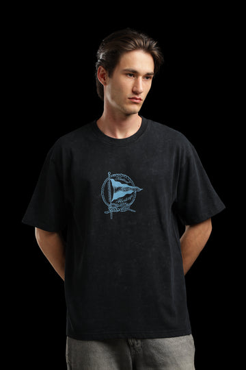 OutlawsFashion Nautical Heritage Black Oversized T-Shirt for Men