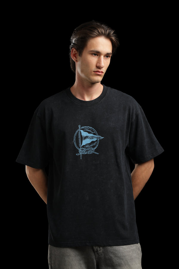 OutlawsFashion Nautical Heritage Black Oversized T-Shirt for Men